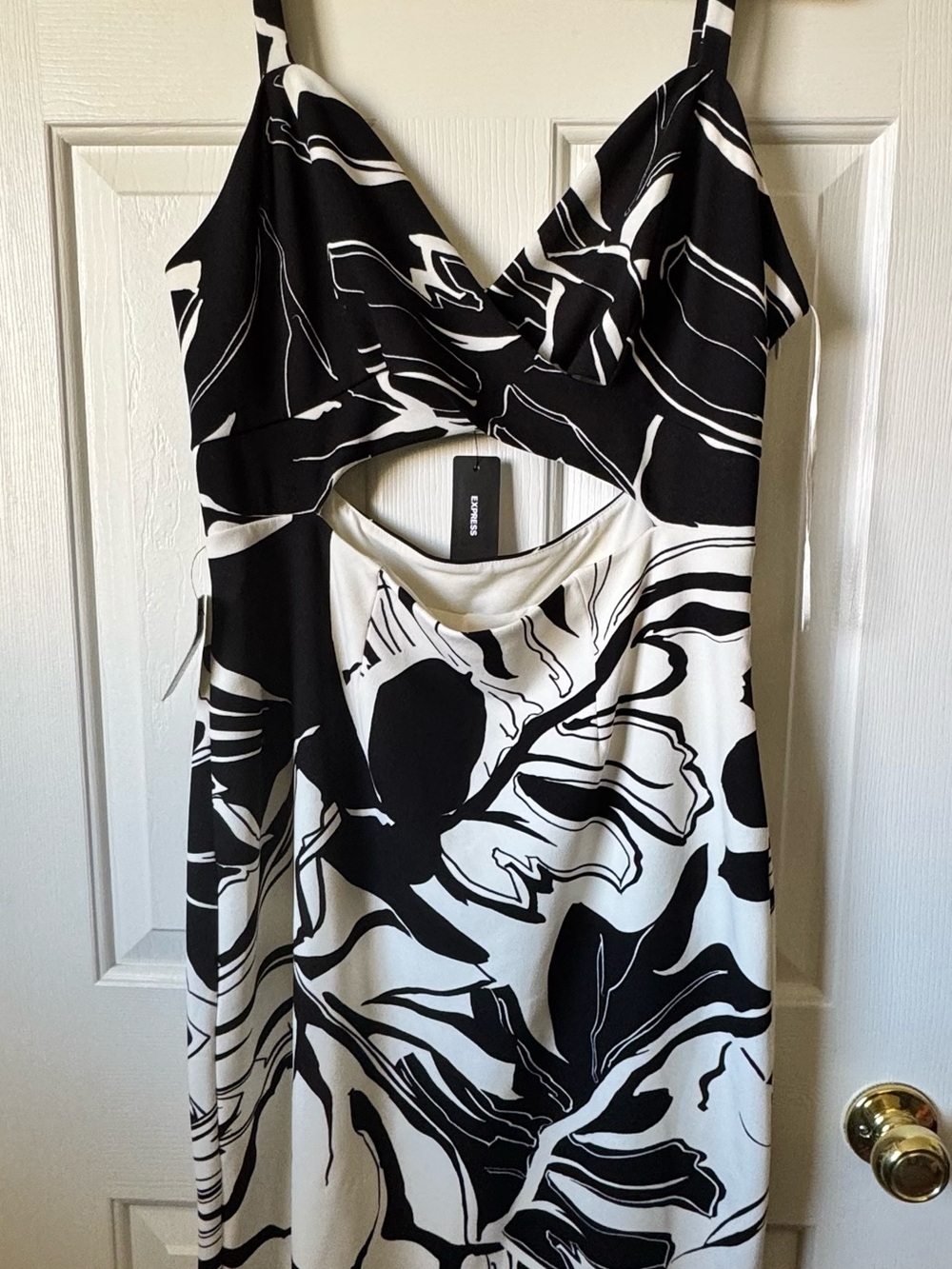 NWT Express Black & White Strapless Cutout Midi Dress - Picture 10 of 13